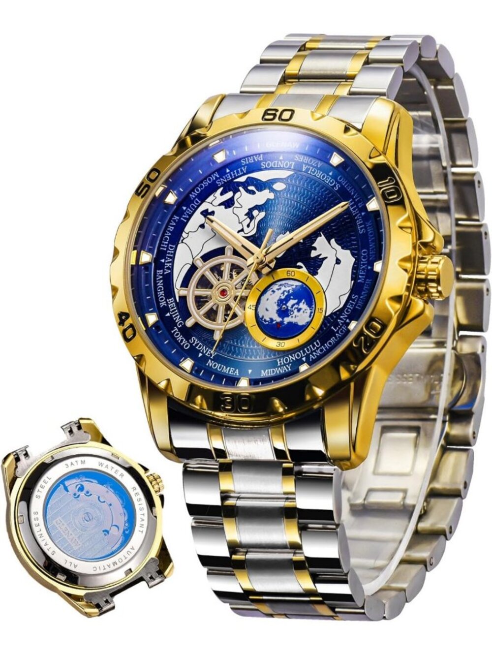 Men's Automatic Mechanical Watch - Blue Dial, Luminous Hands, Waterproof, Steel